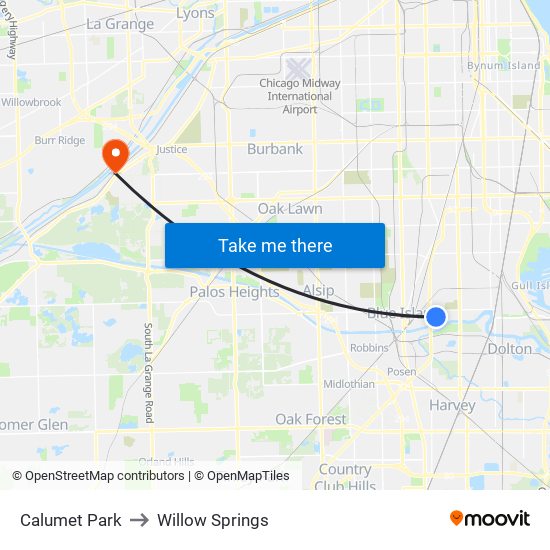 Calumet Park to Willow Springs map