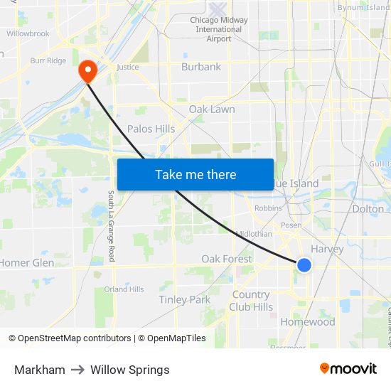 Markham to Willow Springs map