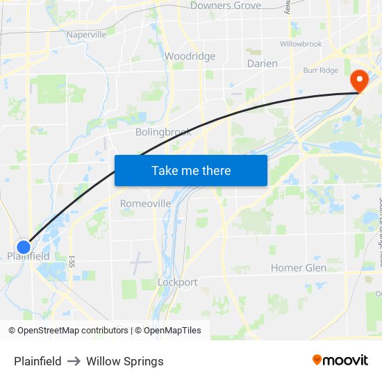 Plainfield to Willow Springs map