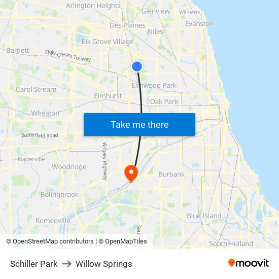 Schiller Park to Willow Springs map