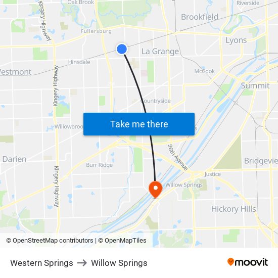 Bnsf Willow Springs Map Western Springs To Willow Springs, Chicago With Public Transportation