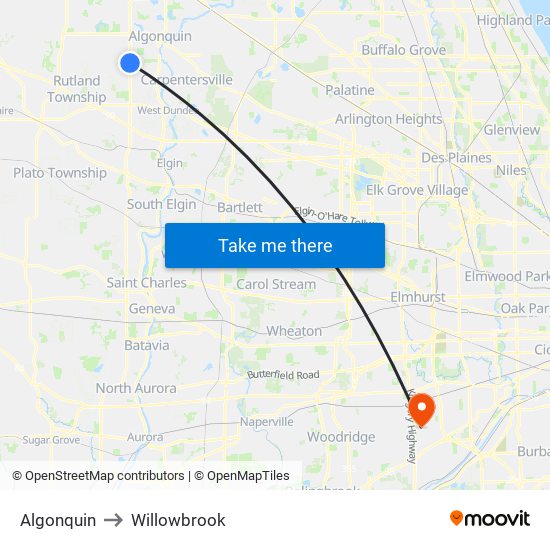 Algonquin to Willowbrook map