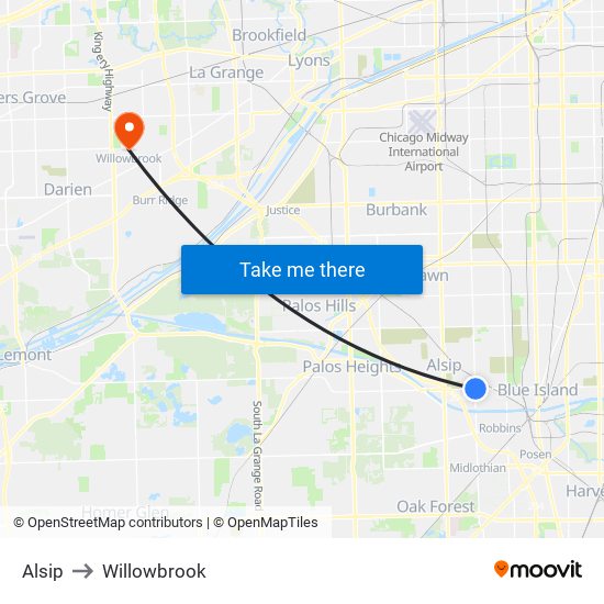 Alsip to Willowbrook map