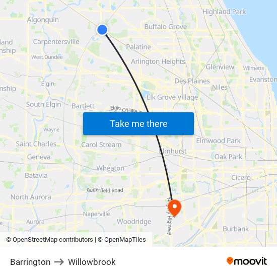 Barrington to Willowbrook map