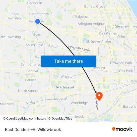 East Dundee to Willowbrook map