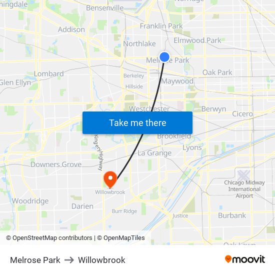 Melrose Park to Willowbrook map