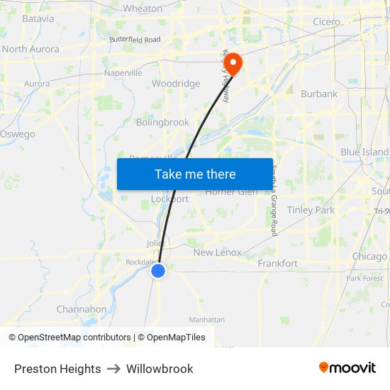Preston Heights to Willowbrook map