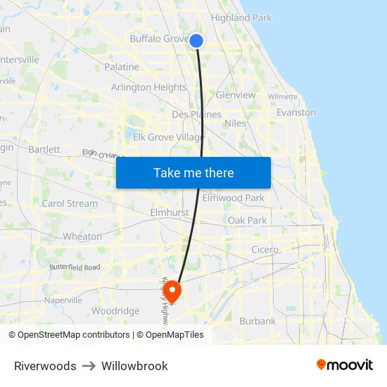 Riverwoods to Willowbrook map
