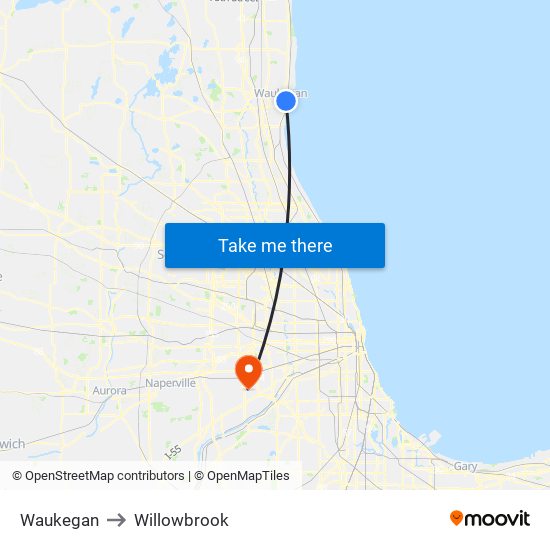Waukegan to Willowbrook map