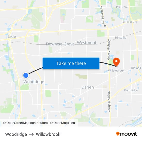 Woodridge to Willowbrook map
