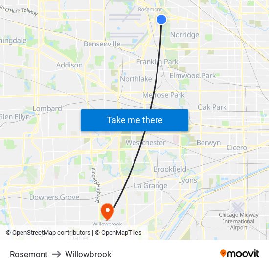 Rosemont to Willowbrook map