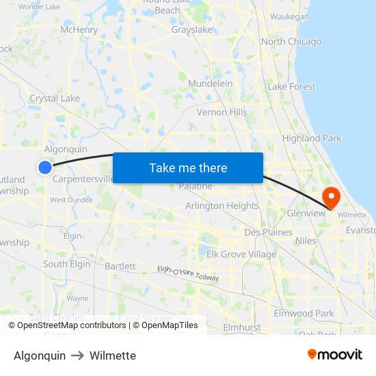 Algonquin to Wilmette map