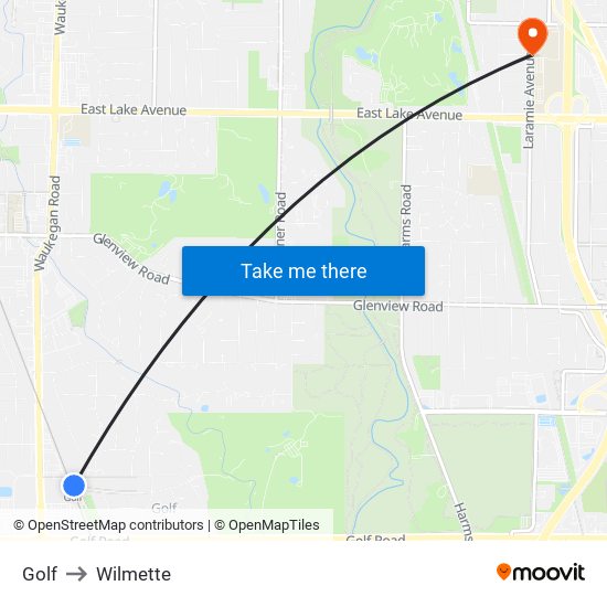 Golf to Wilmette map