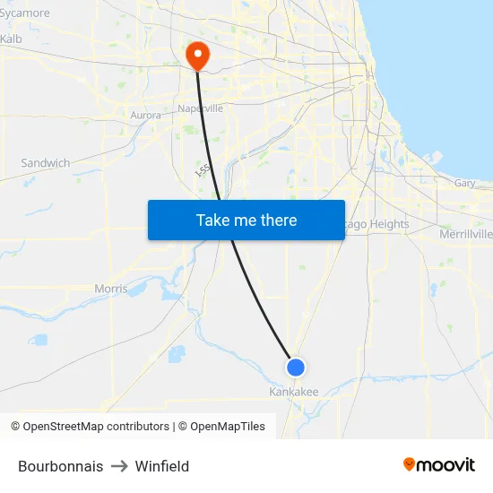 Bourbonnais to Winfield map