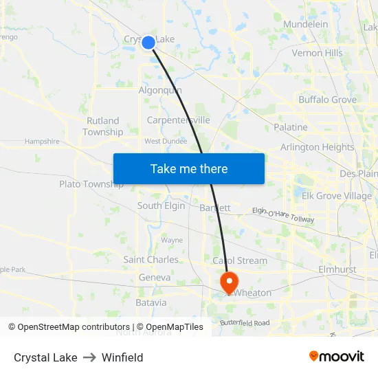 Crystal Lake to Winfield map