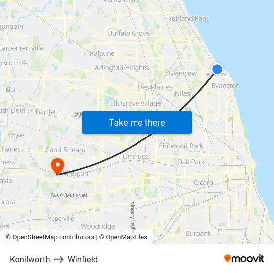 Kenilworth to Winfield map