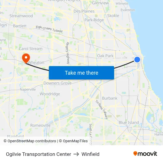 Ogilvie Transportation Center to Winfield map