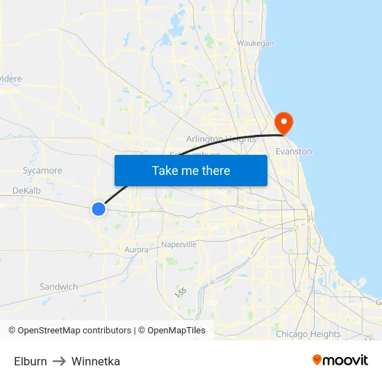 Elburn to Winnetka map