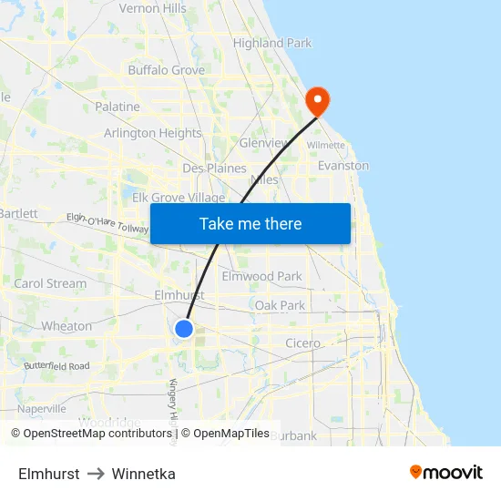 Elmhurst to Winnetka map