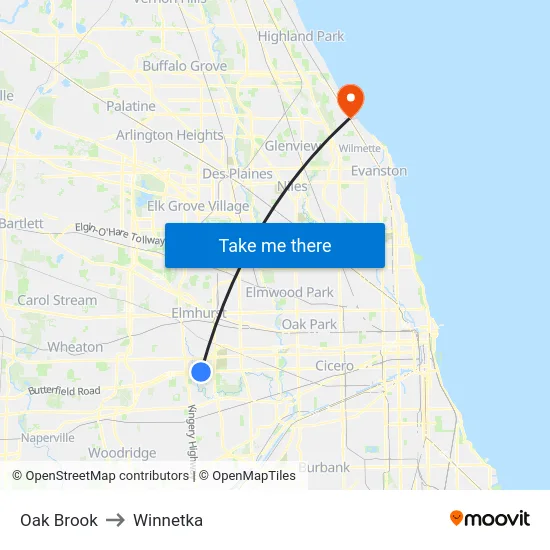 Oak Brook to Winnetka map