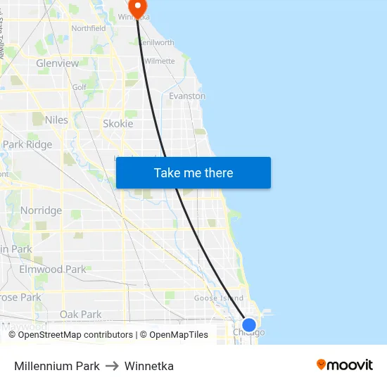 Millennium Park to Winnetka map