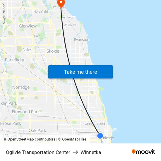 Ogilvie Transportation Center to Winnetka map