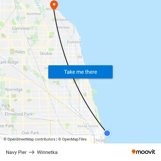 Navy Pier to Winnetka map