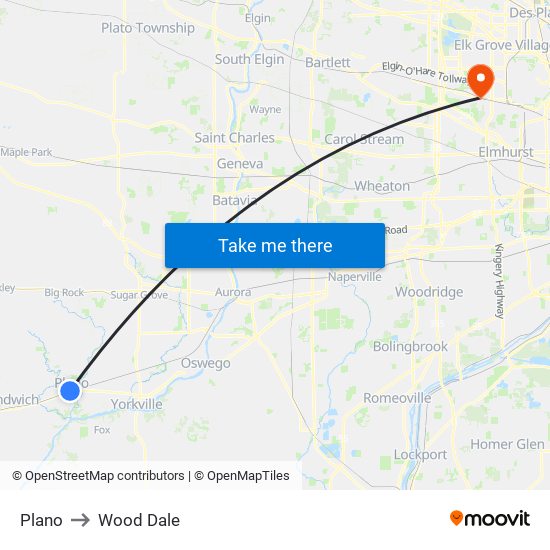 Plano to Wood Dale map