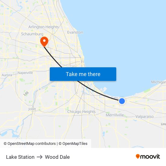 Lake Station to Wood Dale map