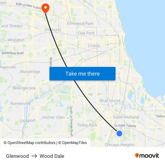 Glenwood to Wood Dale map