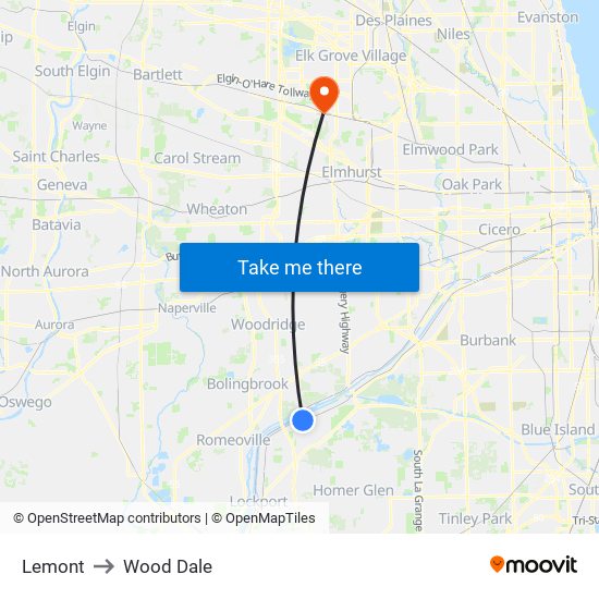 Lemont to Wood Dale map