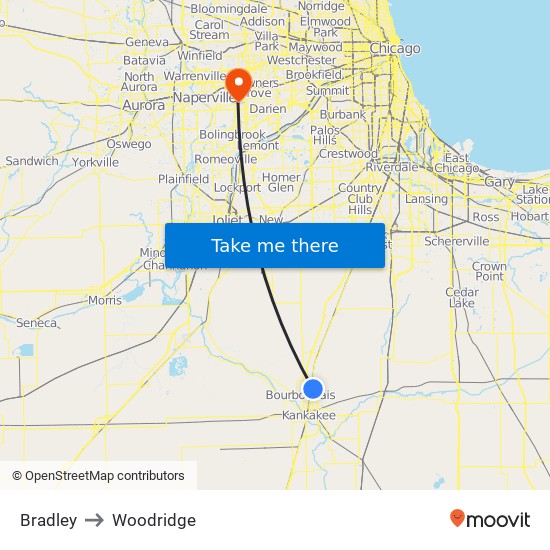 Bradley to Woodridge map