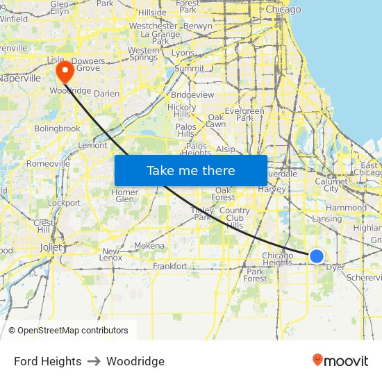 Ford Heights to Woodridge map