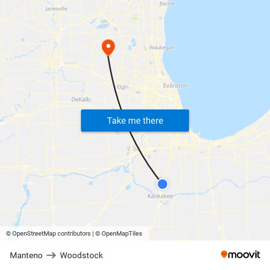 Manteno to Woodstock map