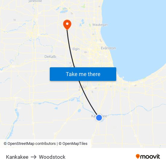Kankakee to Woodstock map