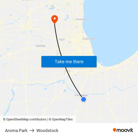 Aroma Park to Woodstock map