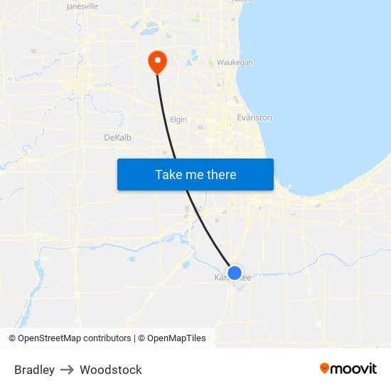 Bradley to Woodstock map