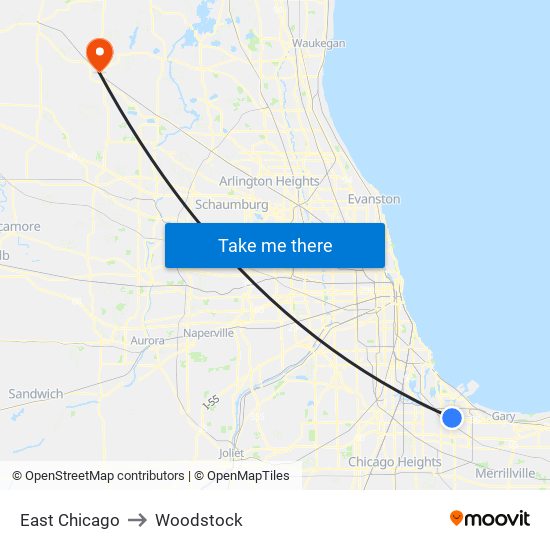 East Chicago to Woodstock map