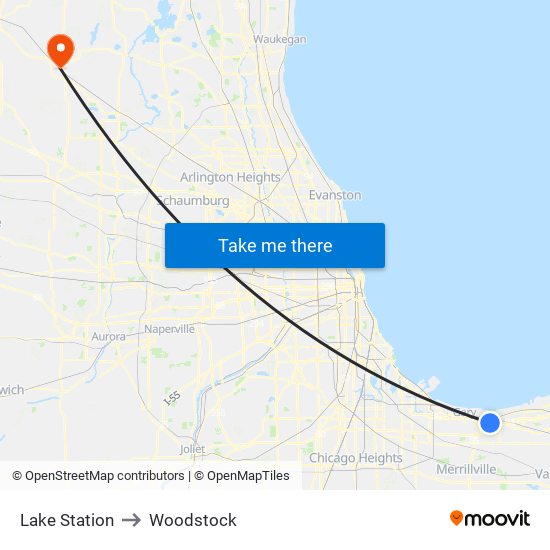 Lake Station to Woodstock map