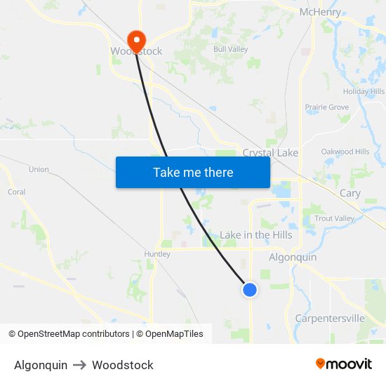 Algonquin to Woodstock map