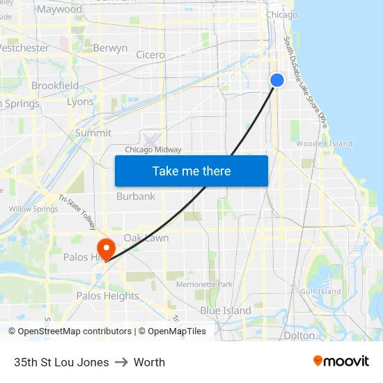 35th St Lou Jones to Worth map