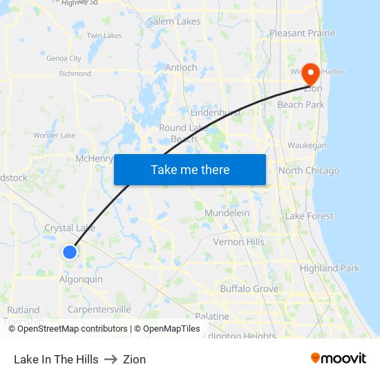 Lake In The Hills to Zion map