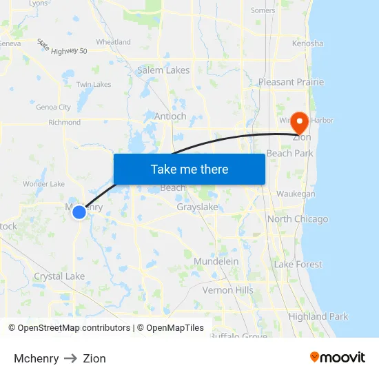 Mchenry to Zion map