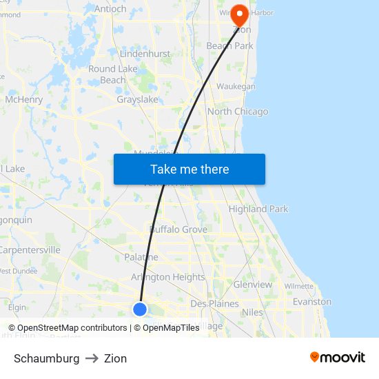 Schaumburg to Zion map