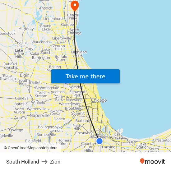 South Holland to Zion map