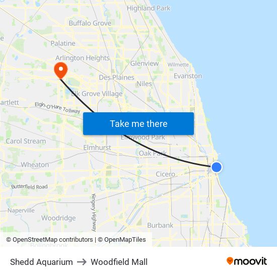 Shedd Aquarium to Woodfield Mall map
