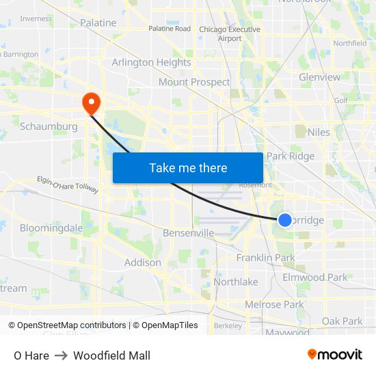 O Hare to Woodfield Mall map