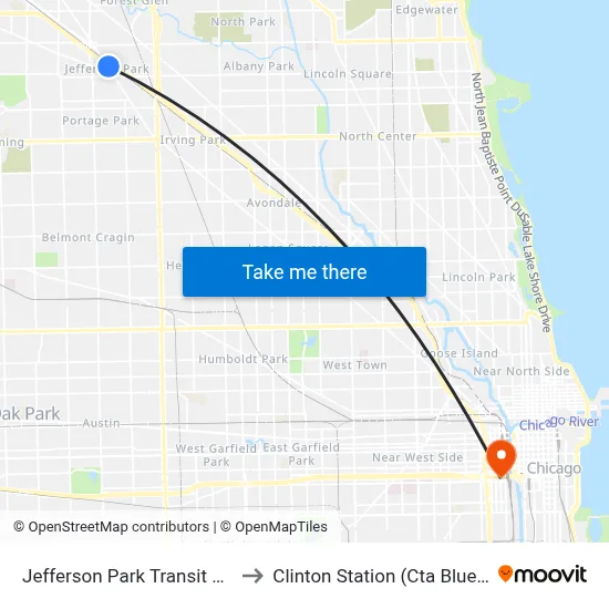 Jefferson Park Transit Center to Clinton Station (Cta Blue Line) map