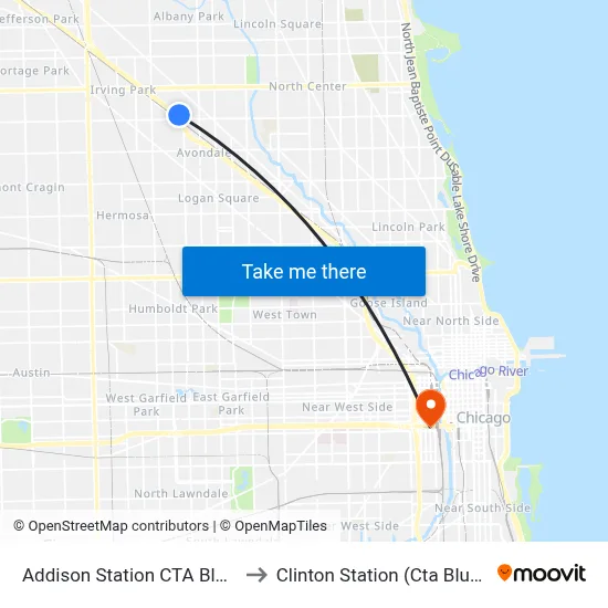 Addison Station CTA Blue Line to Clinton Station (Cta Blue Line) map