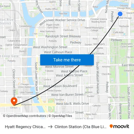Hyatt Regency Chicago to Clinton Station (Cta Blue Line) map